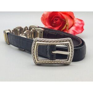 Black & Two Tone Silver & Gold Faux Croc Leather Western Belt Size M Cowgirl